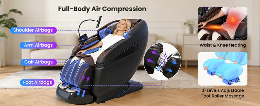 4D Music Rhythm Massage Chair Full Body, 2026 Unique Sonic Resonance Zero Gravity SL-Track Shiatsu Recliner with Knee Heating Blanket AI Voice Bluetooth Foot Roller Body Scan Airbags G9 Black