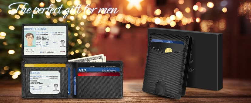 Slim Rfid Leather Wallet for Men: Stocking Stuffers Birthday Gifts for Men Him Boyfriend Husband Grandpa Minimalist Travel Wallet Gifts Ideas for Christmas Anniversary Valentines Fathers Day