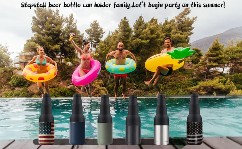 Stepstall Can Cooler Beer Bottle Holder with Beer Opener, 4-in-1 Design Slim Can Beer Bottle Insulators, Double Walled Stainless Steel Insulated, 12 OZ Beer Gifts for Men Father(Black American Flag)