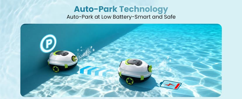 Y20 Robotic Pool Cleaner, Cordless Pool Vacuum for Above Ground & Inground Flat Pools with Dual Motors, 120 Min Runtime, Auto-Parking, Powerful Pool Vacuum Robot for Up to 1100 Sq.Ft