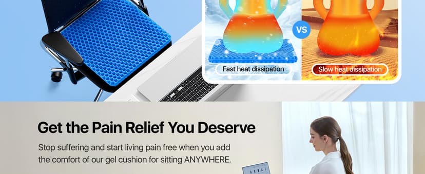 Gel Seat Cushion, Cooling seat Cushion (Super Large & Thick), Breathable Honeycomb Design Absorbs Pressure Points Seat Cushion, Gel Cushion for Office Chair, Home Car seat Cushion for Wheelchair