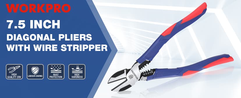 WORKPRO 2-in-1 Diagonal Cutting Pliers with Wire Stripper, 7.5 Inch CRV Steel Wire Cutters with Comfort Grip Handles, Heavy Duty Side-Cutting Pliers for Electricians and Homes, Christmas Gift B0BKKF5HVL