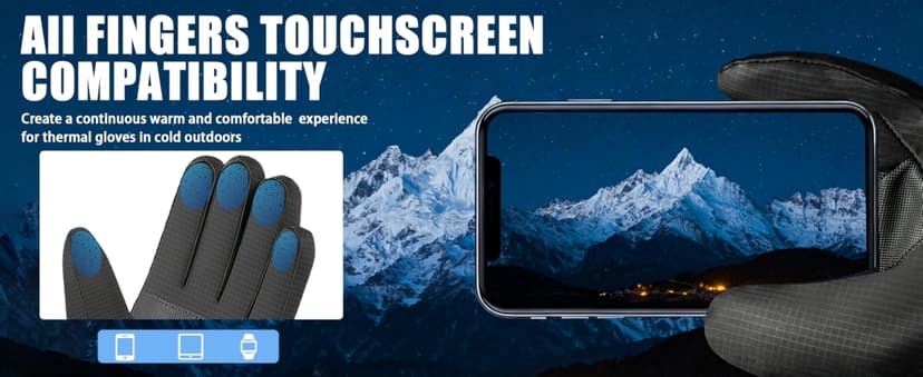 Jeniulet Waterproof Winter Gloves for Men Warm Ant-slip Touchscreen Ski Snow Cycling Running Cold Weather Long Fleece Lining