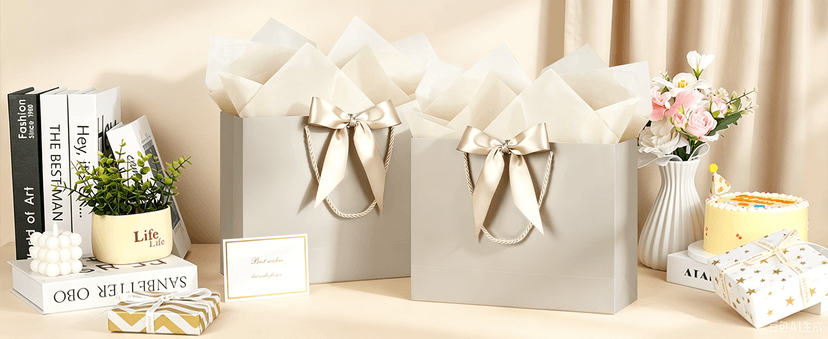 JMANNI Gift Bag, 1PCS Gift Bags Large with Ribbon and 1 Greeting Cards 2 Tissue Paper, Portable Paper Gift Bag with Handles, Birthday Gift Bags,Present Bags for Wedding Party Mothers Day