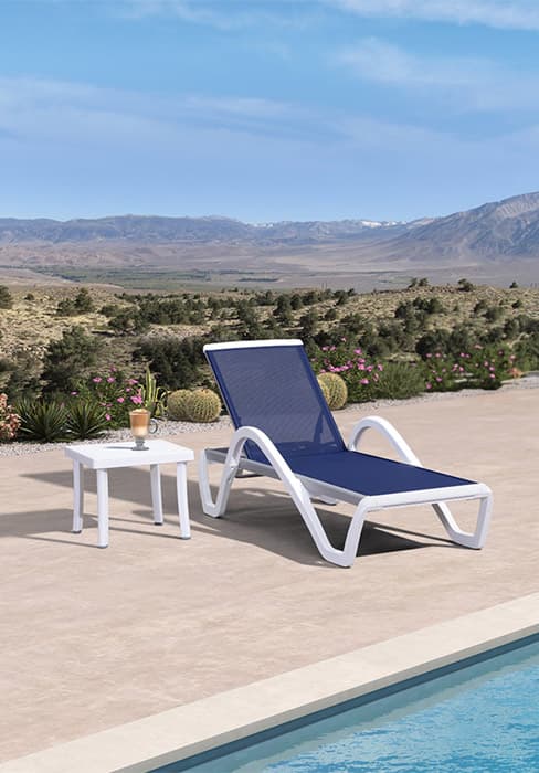 PURPLE LEAF Patio Chaise Lounge Chair Set of 3 Outside Aluminum Plastic Stackable Tanning Chairs with Armrests and Side Table for Pool Sunbathing Beach Deck Outdoor Lounger, Navy Blue