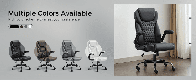 amseatec Office Chair, Executive PU Leather Chair, Ergonomic Computer Desk Chair with Lumbar Support and Adjustable Flip-Up Arms, Rocking Task Chair (Brow