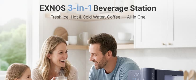 3-in-1 Water Dispenser with Ice Maker – Compact Coffee Brewer, K-Cup® Pod Compatible, Hot/Cold/Warm Water, Adjustable Water Volume, Bullet Ice Ready in 8–12 Minutes, for Home & Office