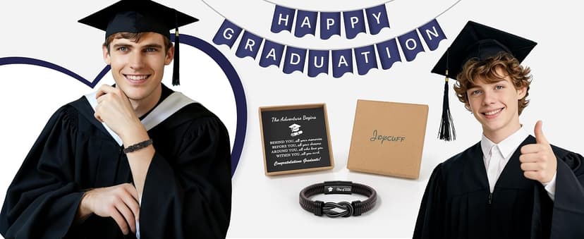 𝗚𝗿𝗮𝗱𝘂𝗮𝘁𝗶𝗼𝗻 𝗚𝗶𝗳𝘁𝘀 𝗳𝗼𝗿 𝗛𝗶𝗺 𝟮𝟬𝟮𝟱 High School, College Graduation Gifts for Men Class of 2025 Leather Stainless Steel Knot Bracelet for Son Boyfriend Brother Grandson Friends