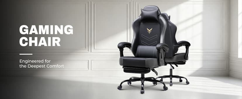 GTPLAYER Gaming Chair, Office Chair High Back Computer Chair with Foot Rest for Adults, Leather Desk Chair Executive Ergonomic Height Adjustable with Headrest and Lumbar Support, 300lbs Grey