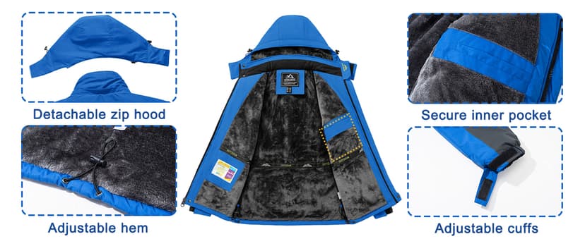 TACVASEN Men's Winter Ski Jacket Waterproof Snow Coats Snowboard Fleece Lining Jacket Warm Parka with Hooded