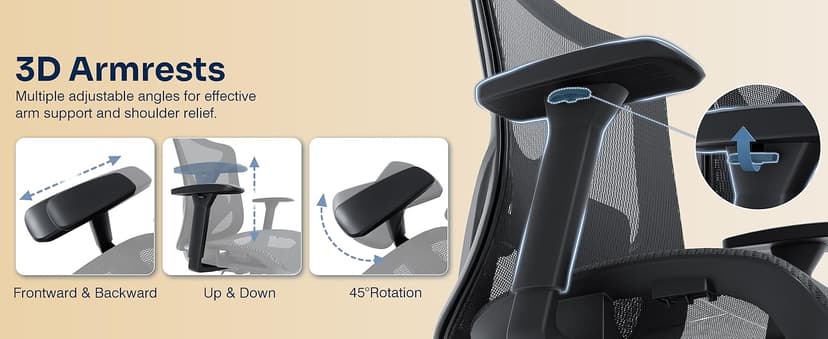 Ergonomic Office Chair, Mesh Computer Desk Chairs with Adjustable Lumbar Support, 3D Armrests, Tilt Function, Comfy Wide Seat, Swivel Executive Work Task Chair for Company and Home