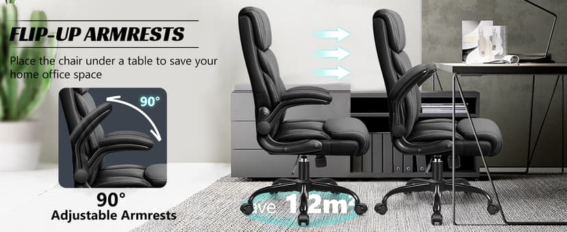 HeroSet Office Chair, Ergonomic Big and Tall Computer Desk Chairs, Executive Breathable Leather Chair with Adjustable Flip-up Armrests, Lumbar Support Swivel PC Chair with Rocking Function