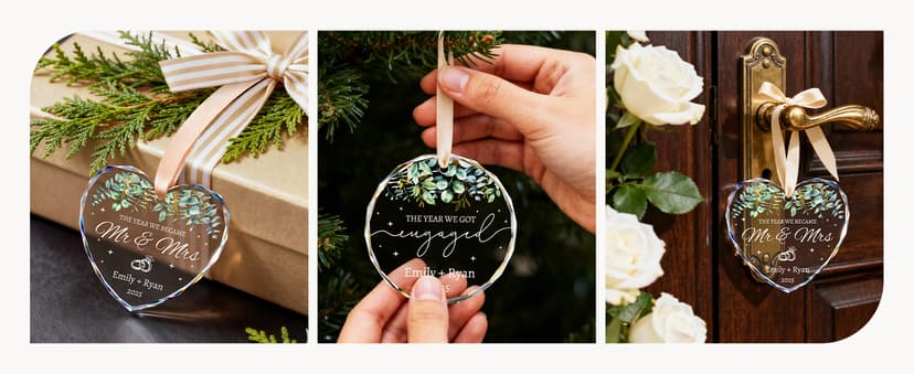 First Christmas Married Ornament, Personalized Wedding Gifts for Couple, Mr and Mrs Gift, Bridal Shower Gifts, Just Married for Newlywed Couples, Bride, Crystal Glass Wedding Christmas Ornaments 2025