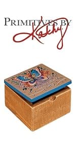 Primitives by Kathy 18192 Classic Hinged Wood Box, 4 x 4 x 2.75-Inches, Good Friends Are Like Stars