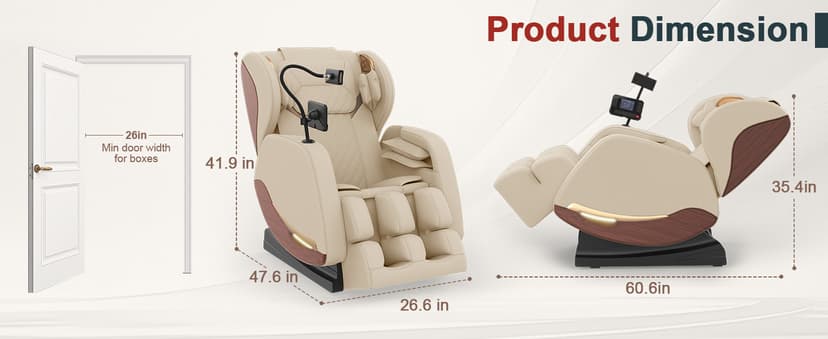 2026 Massage Chair, Massage Chairs Full Body and Recliner with 10 Fixed Points, Zero Gravity, Wood Grain Leather, Foot Massage, Airbags, Lumbar Heating, Bluetooth and Control Screen (Ivory White)