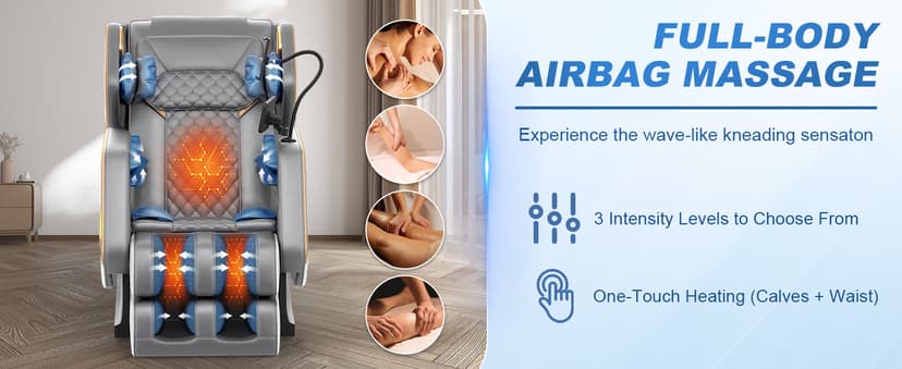 Massage Chair Full Body, Zero Gravity Massage Chair 2026 for Back Fatigue with 10 Fixed Rollers, Heating, Airbags, Phone Controller, Bluetooth Speaker, Nightlights for Living Room, Bedroom