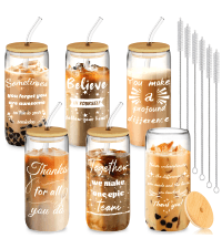 12 Set Employee Appreciation Gifts, Inspirational Thank You Gift for Team, Teacher, Nurse, Coworkers, Employees, Staff - Employee Christmas Gifts, 20oz Glass Cups with Lids and Straws (Mixed)
