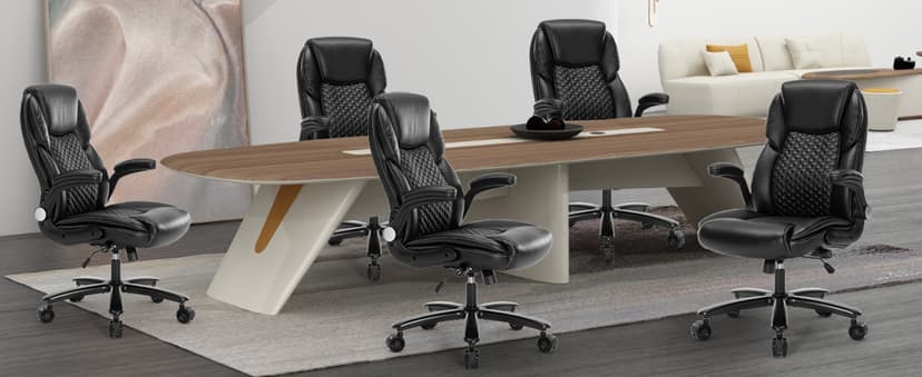 Big and Tall Ergonomic Office Chair, Executive Office Chair with Flip-up Arms, PU Leather Computer Desk Chair, Adjustable Lumbar Support Heavy Duty Space Saving Swivel Chair