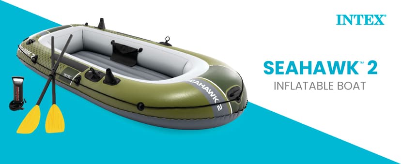 INTEX Seahawk Inflatable Boat Series: Includes Boat Oars and High-Output Pump - Fishing Rod Holders - Gear Pouch