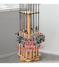 Ghosthorn Fishing Rod Holders for Garage 360 Degree Rotating Fishing Pole Rack, Floor Stand Holds up to 16 Rods Wood Fishing Gear Equipment Storage Organizer, Fishing Gifts for Men Women