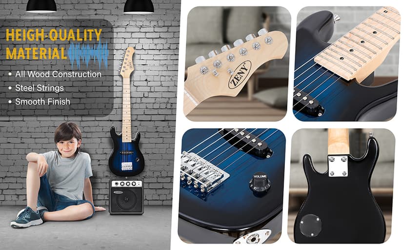 ZENY 30 inch Kids Electric Guitar with 5w Amp, Gig Bag, Strap, Cable, Strings and Picks Guitar Combo Accessory Kit, Blue