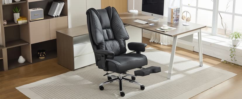 EXCEBET Big and Tall Office Chair 400lbs Wide Seat, Leather High Back Executive Office Chair with Foot Rest, Ergonomic Chairs Lumbar Support for Lower Back Pain Relief (Grey)