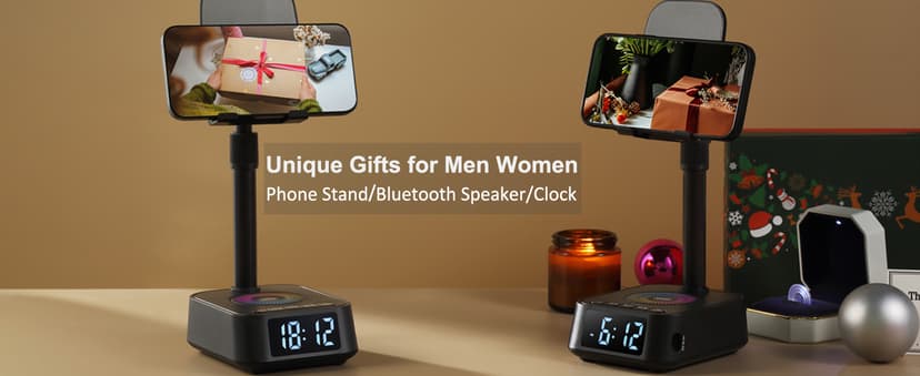 Gifts for Men Women, Adjustable Phone Stand Bluetooth Speaker, Birthday Gifts Him Husband, Phone Holder for Kitchen Desk Bedroom, Cool Tech Gadget for Dad Mom Boyfriend, Christmas Ideal