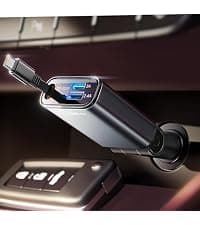 LISEN Retractable Car Charger, 84W Car Charger USB C Fast Charger Adapter, Car Accessories for Men Women, Gifts for Fathers Day for Men Dad Husband, for iPhone 17 16 15 14 13 12 Pro Max, Carbon-Black B0GY4XMHBW