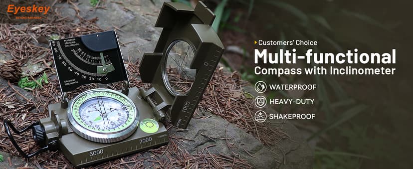 Eyeskey Multifunctional Military Sighting Navigation Compass with Inclinometer | Impact Resistant & Waterproof Compass for Hiking, Camping