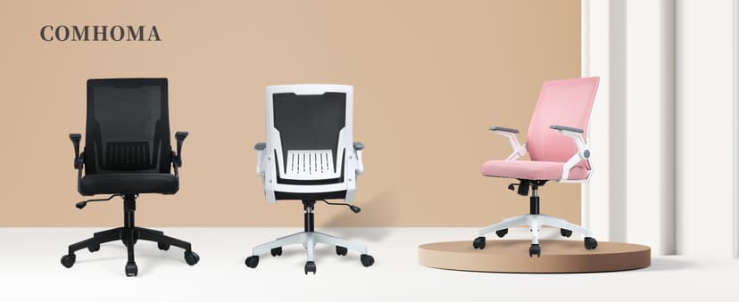 COMHOMA Office Chair with Flip-up Armrests Ergonomic Computer Desk Chair with Adaptive Lumbar Support & Breathable Mesh, Black