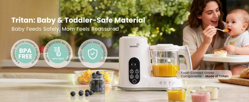 BPA-Free Elevated Steam Basket, Healthy Homemade Baby Food Purees, Starting Solids & BLW, Baby Feeding Essentials, 6+ Months Grownsy Baby Food Maker, Steamer & Blender Baby Food Processor, White B0DGL879NT