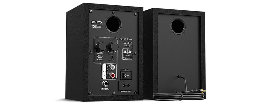 OHAYO 60W Computer Speakers for Music and Gaming, Active Bluetooth 5.3, Stereo 2.0 Speakers for Desktop PC or Laptop, 3.5mm Aux RCA USB Input, 1 Pair, Black
