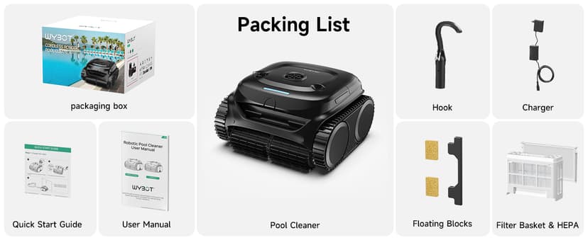 WYBOT C2 Cordless Robotic Pool Cleaner, Pool Vacuum Robot for Inground Pools with Dual Filter, Lasts 180 Mins, Wall & Waterline Cleaning, Smart Weekly Timer, OTA Upgarded (Dark Black)