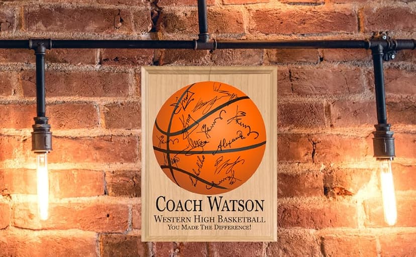 Basketball Coach Gift Plaque - Coaches Recognition Award Trophy - SIGNABLE PERSONALIZED For Team Signatures & Thank You Notes - Solid Wood - 8.5in x 11in x .75in (Basketball Coach)