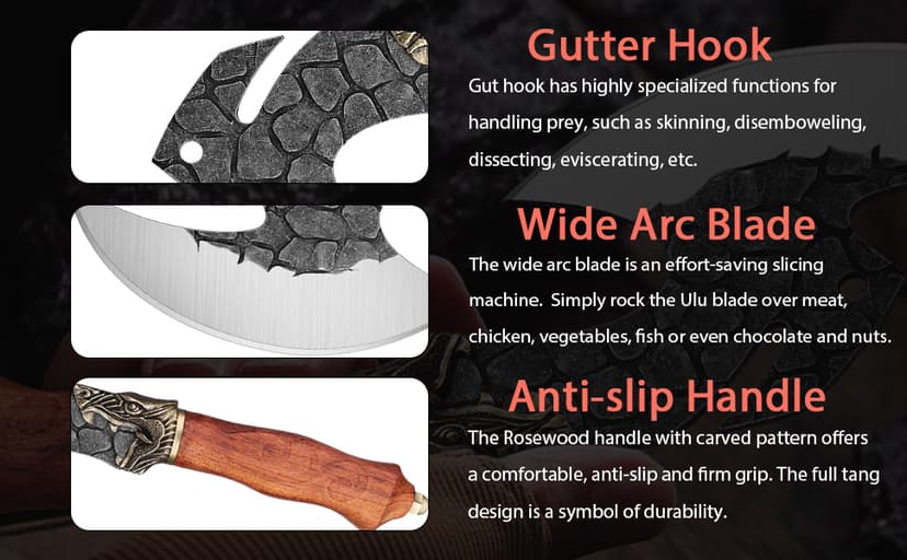 ROCOCO Viking Cleaver Knife Butcher Meat Cutting Boning Knife Hand Forged Chinese Kitchen Axe with Sheath Home Outdoor BBQ Camping Chirstmas Birthday Chirstmas Mother Father Gift Men