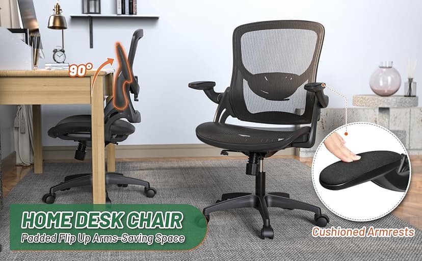Ergonomic Comfy Mesh Home Office Computer Desk Chair with Height Adjustable Lumbar Support with Flip up Arms for Adult