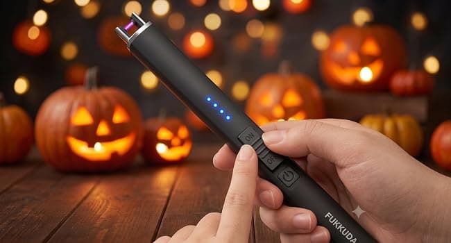 FUKKUDA Electric Candle Lighter, Rechargeable USB Arc Lighter for Candles, Fireplace, Camping BBQ, Christmas Stocking Stuffers, Birthday, Valentines Day and Easter Gifts for Women Men (Obsidian Black) B08GLRLH25