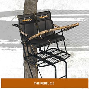 Muddy 2-Person Ladder Tree Stand for Deer Hunting, The Partner, 17' Tall, Black - Adjustable Climbing Treestand with Platform, Straps and Safety Harness for Shooting
