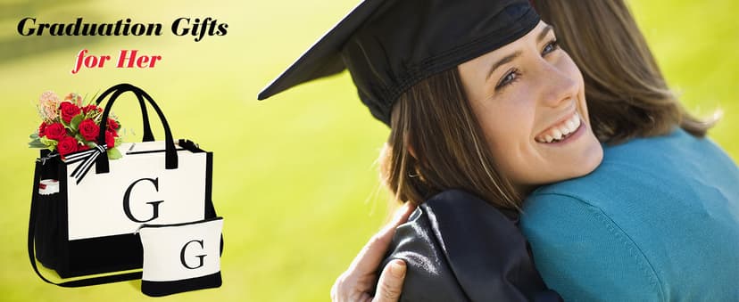 YOOLIFE Gifts for Women - Initial Tote Bag & Makeup Bag, Birthday Gifts for Women Mom Wife Teacher Friend