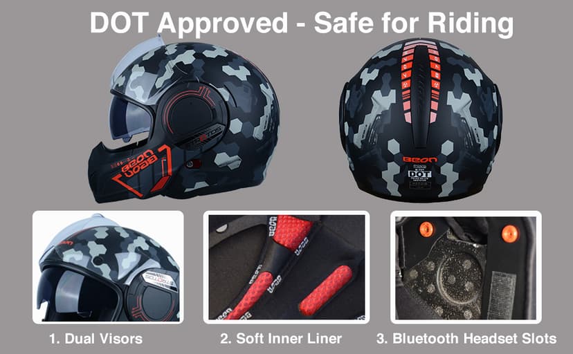 Full Face Motorcycle Helmet DOT Approved, 180° Reversible Chin Guard Modular Pilot Helmet with Anti-Fog Dual Visors for Adult Men Women