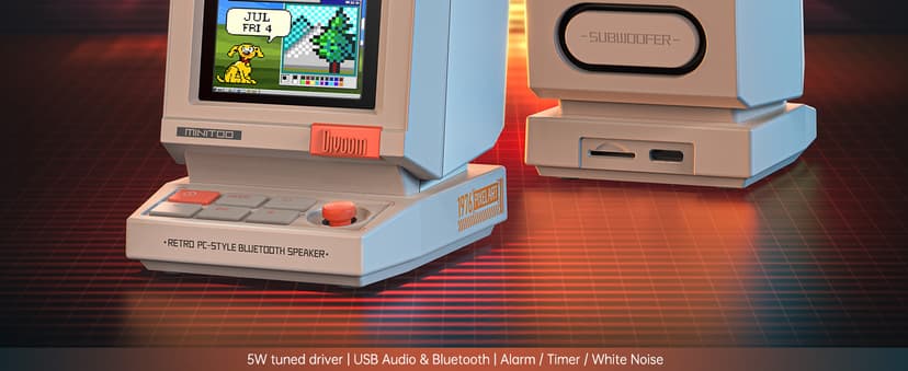 Bluetooth & USB Audio, Alarm/White Noise Clock, Desk Setup Gifts for Gaming Divoom MiniToo Retro PC-Style Computer Speaker, Pixel Screen with DIY Faces B0FRF3XGQ4