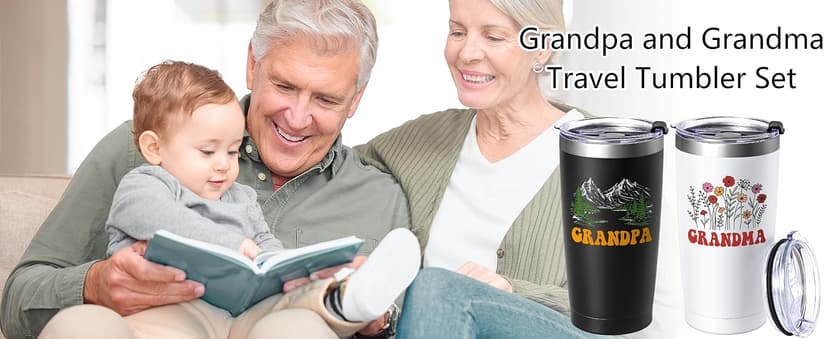 Qtencas Grandma and Grandpa Gifts, Grandparents Christmas Gifts, Grandpa and Grandma insulated Travel Tumbler Set, Gift for Grandparents on Christmas Birthday Anniversary, 20 Oz Black & White