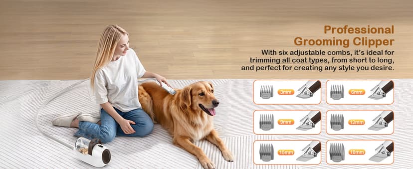Dog Grooming Vacuum, Dog Grooming Kit with Pet Clipper Nail Grinder, 6 Pet Grooming Tools (Caramel)