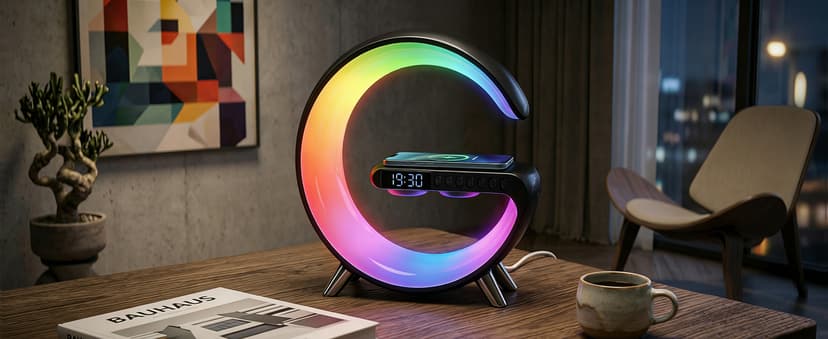 Smart LED Table Lamp for Bedroom with Wireless Charging Bluetooth Speaker, App Controlled Night Light for Kids, Christmas Birthday Gifts for Teens Adults Desk Office Bedroom Decor (Black B0GTYVCXBM