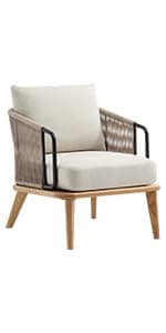 INZOY Mid Century Modern Chair with Wood Frame, Upholstered Armchair with Waist Cushion, Accent Chair for Living Room Bedroom Apartment, Easy Assembly, Beige