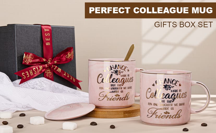 Going Away Farewell Gifts for Coworkers Female, Coworkers Birthday Office Appreciation Gift, Cup with Greeting Card, Gift Box Coworker Leaving Gifts for Women, Funny 14oz Pink Marble Gold Print Mug B0C6JT5JKV
