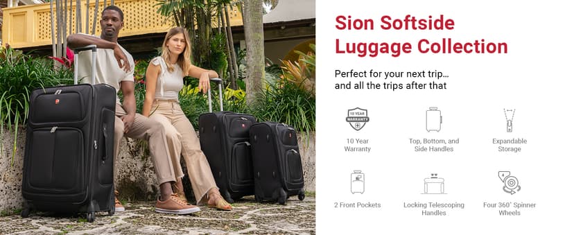 SwissGear Sion Softside Expandable Luggage – Large Checked Suitcase with 360 Degree Wheels & Retractable Handle – 29 Inch, Perfect for 7-9 Night Trips – Dark Gray