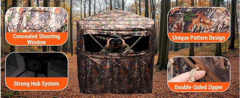 FUNHORUN Hunting Blind 270/360 Degree See Through Ground Blind,2/3 Person Soft Material Pop-Up Camouflage Tent,Easy-Fold Portable Concealed Shelter with Carrying Bag
