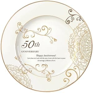 50th Anniversary Wedding Gifts for Couple/Parents/Grandparents, 50th Golden Presents for Marriage, Gold Porcelain Keepsake Plate with Stand, 10 inch