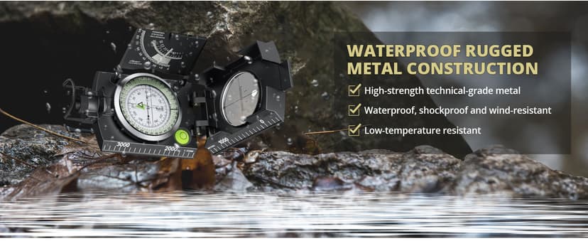 Anbte Compass Hiking Survival, IP65 Waterproof Metal Compass with Sighting Clinometer and Carry Bag, Multifunctional, Professional, for Camping Hunting Hiking Navigation